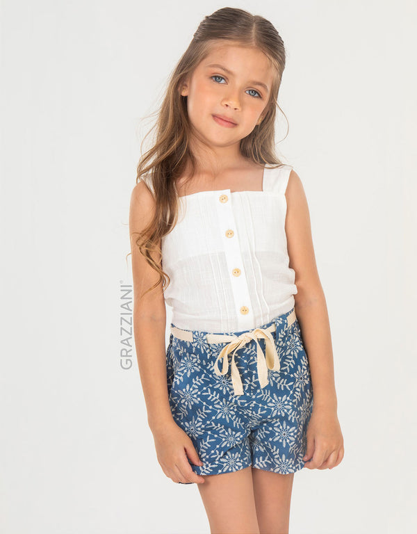 CONJUNTO ALGODÓN SHORT BORDADO AZUL